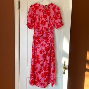 ASOS DESIGN puff sleeve wrap front midi dress with cutout in floral print